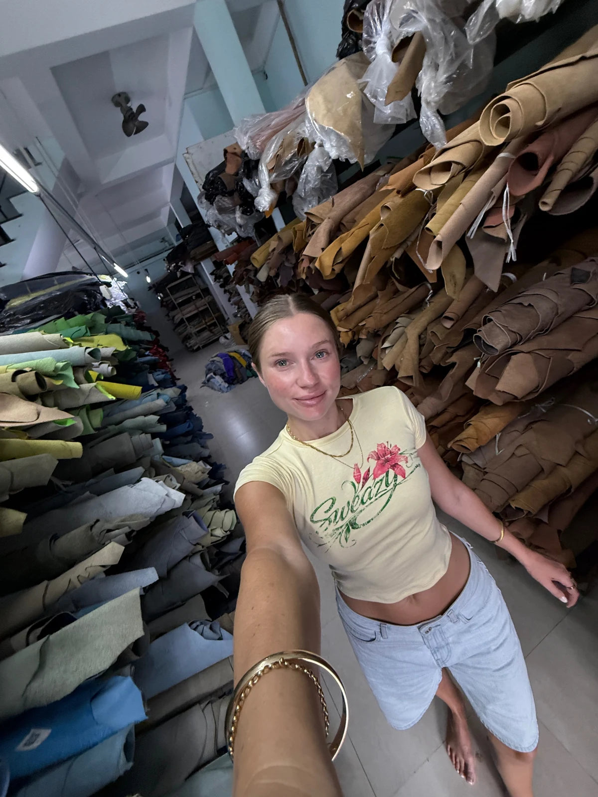 Kate in a leather shop in Hoi An